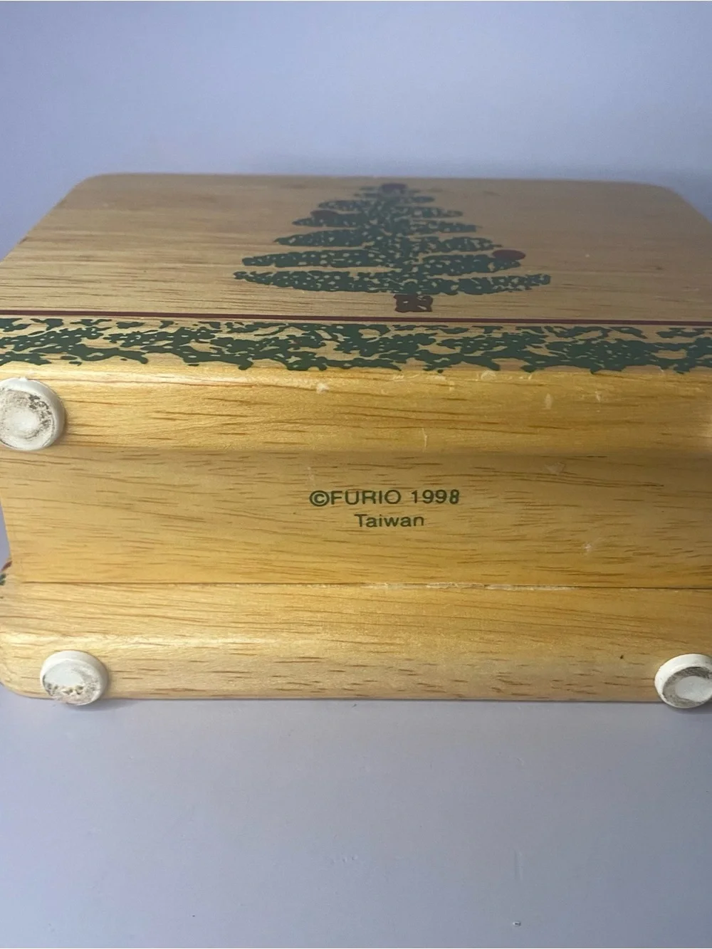 Vintage 1998 Holiday Wooden Napkin Holder with Green Christmas Tree